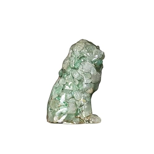 HUFFA Resin and Natural Crystal Lion Figurine - Sitting Posture Desktop Office Home Statue Decoration(Greenaventurine)