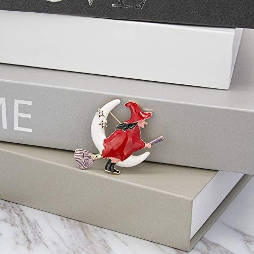 Witch Flying on The Broom Pin Brooch with Moon Star Enamel Brooch Clothes Bags Accessories for Girls Boys Halloween Jewelry - Image 5
