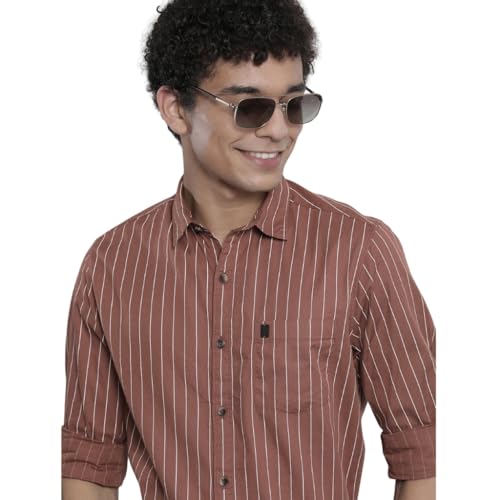 Image of The Indian Garage Co Men Regular Fit Striped Full Sleeves Cutaway Collar Casual Shirt
