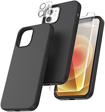 TOCOL 5 in 1 for iPhone 12 Case/iPhone 12 Pro Case 6.1", with 2 Pack Screen Protector + 2 Pack Camera Lens Protector, Silicone Slim Shockproof Cover [Anti-Scratch] [Drop Protection], Midnight Green