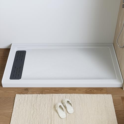 Image of HOROW Shower Base 60 inch x 32 inch, Left Drain Single Threshold Shower Base in White with Efficient Drainage, Non-Slip, Stainless Steel Cover, Small Rectangle Acrylic Shower Pan for Bathroom