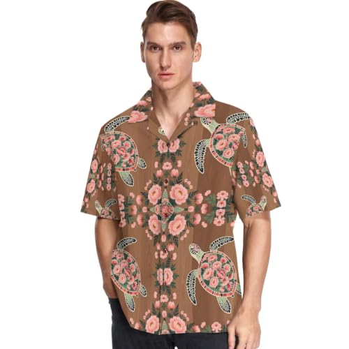 Chemise hawaïenne homme boutons fleurs en bois motif océan