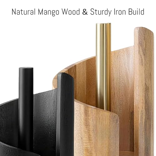 Portarrollos de papel para encimera, organizador de cocina y baño con base de madera redonda 6