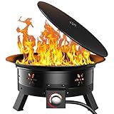 AMADA HOMEFURNISHING 19″ Propane Fire Pit with Grill Grate, 58,000 BTU, Folding Legs, Propane Tank Holder, Cover, and Carry Strap, No Ignition Needed, Easy Flame Adjustment, Portable