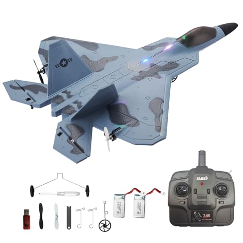 Park10 Toys RC Plane F22 Raptor Model 4CH 3D/6G RC Airplane for Adults and Beginners 2.4Ghz RC Jet with LED Light Ready to Fly Outdoor Remote Control Airplane with 2 Batteries