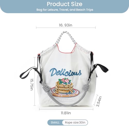 Image of Ball&Chain Embroidery Tote Bag for Women with Shoulder Strap,is a Great Gift for Women, Mom, Teachers, Friends, Bridesmaids (White, Small)