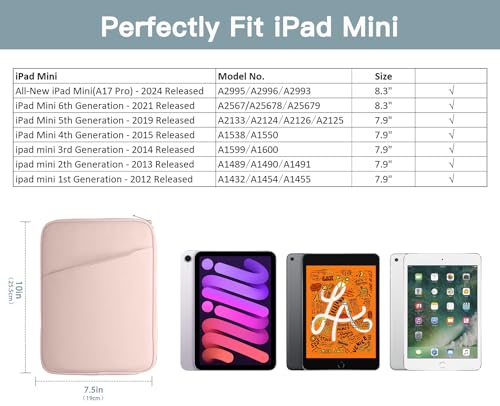Image of TiMOVO 8-9 Inch Tablet Sleeve Case for All-New iPad mini 7 (A17 Pro, 2024), iPad mini 6 (8.3-Inch, 2021), iPad mini 5 /4 /3 /2 /1, Portable Protective Pouch Bag for iPad mini, Pink