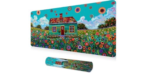 Tapis de souris XXL 1200x400 chalet fleuri pour bureau gamer
