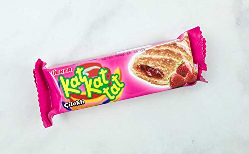 Ulker Kat Kat Tat Puff Pastry With Strawberry Flavoured Cocoa Cream Filling 28 Gr (24 Pack )