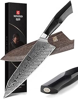XINZUO Damascus Steel Chef Knife, 21.5cm Kiritsuke Kitchen Knife Professional Forged Gyuto Cooking Knife, Military Grade G10 Handle with Magnetic Sheath -Feng Series