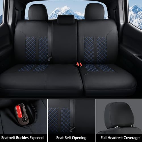 Image of Truckiipa Custom for 4th Gen Tacoma Seat Covers Full Set, Waterproof Leather Seat Cushion Covers Fit for 4th Gen 2024 2025 2026 Toyota Tacoma Double Crew Cab, Full Set, Black&Blue