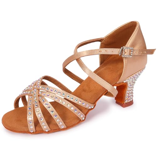 Rhinestone Ballroom Dance Shoes Women Latin Salsa Dancing Shoes Practice Dance Heels ZB06