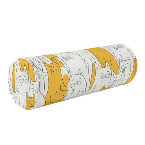 GuoChe Almohada para piernas, mesa de masaje, gatos dulces, amarillo y blanco, almohada de 5.5 x 17 pulgadas, almohada redonda para mesa de masaje, almohadilla de espuma para soporte para el cuello