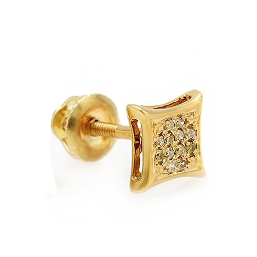 Dazzlingrock Collection 0.05 Carat (ctw) Round Yellow Diamond 8.6mm Micro Pave Kite Shape Hip Hop Iced Out Stud Earring (1Pc Only), Unisex Design Ladies, Mens Real Diamond Earrings2
