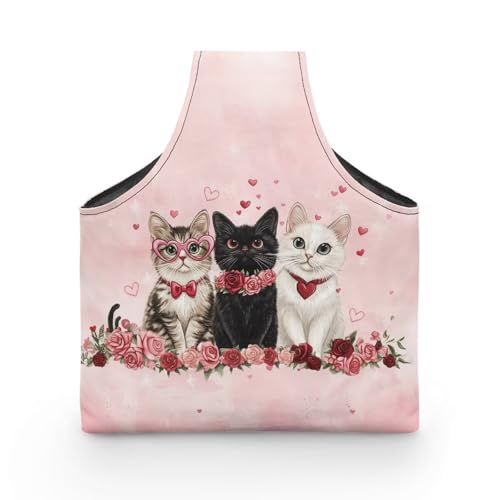 Image of KUIFORTI Kitten Knitting Yarn Bag Valentines Day Rose Crochet Bags for Women Knitting Needles, Yarns and Unfinshed Project, Crochet Hook Organizer Holiday Decoration
