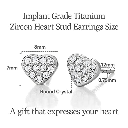 Limerencia G23 Pure Titanium Hypoallergenic Earrings, F136 Implant Grade Titanium Studs Suitable for Sensitive Ears Delicate Jewelry (CZ Cluster Heart, Silve)2