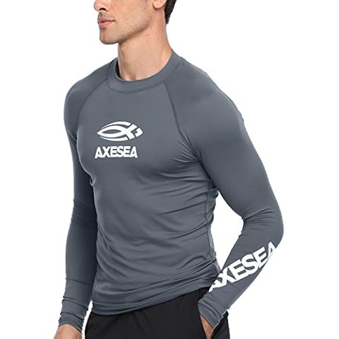 AXESEA Men Long Sleeve Rashguard UPF 50+ Rash Guard Shirt Swimwear Athletic Tops Size S-XXL Gray Cover