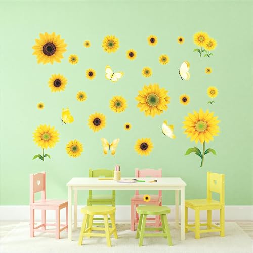 Vinilos decorativos de girasol y mariposa para pared miniatura 3