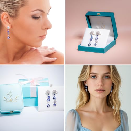 Mismatched Moissanite Earrings for Women – 102 Stones with Sapphire, Tanzanite & Cubic Zirconia – Sterling Silver Rhodium-Plated Dangle Earrings – Unique Gift for Her, Graduation, Birthday, Valentine’s Day, Mother’s Day4