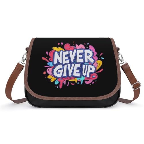 Never Ever Give Up Women's Crossbody Bags Leather Messenger Handbag Small Shoulder Bag Purse