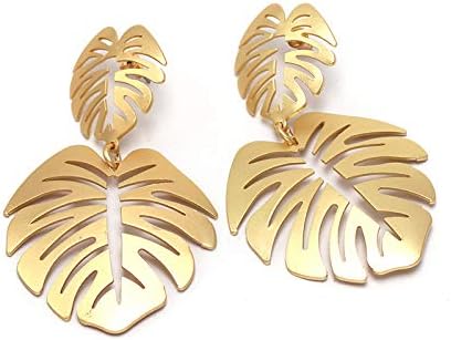 JOYID Monstera Leaf Dangle Earrings Bohemia Palm Leaves Drop Earrings Jewelry for Women-Gold - Image 3