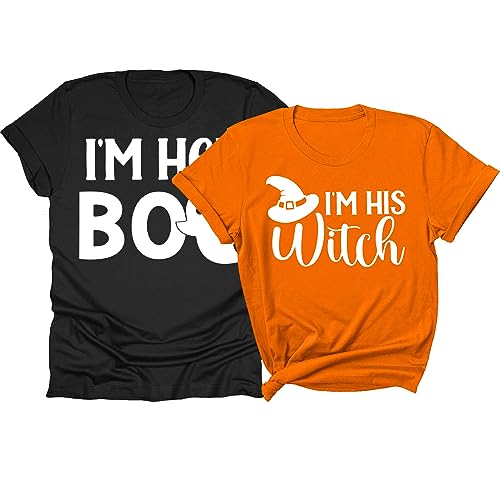 I'm His Witch, I'm Her Boo Halloween Couples Shirts His Her Matching Outfits, Husband Wife Matching Spooky Season T-Shirt