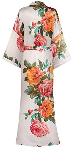 Image of goodmansam Women's Long Floral Satin Kimono Robes Bridal Dressing Gown Wedding Bridesmaid Nightgown