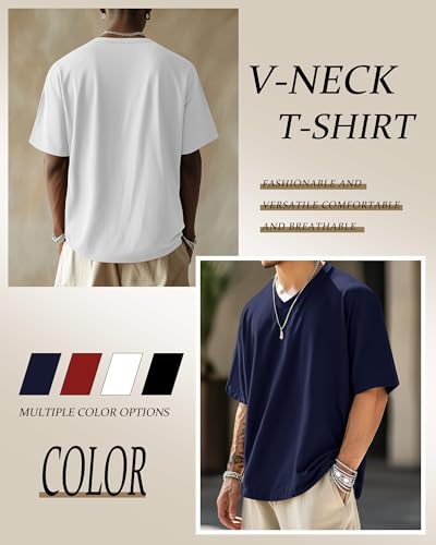 Riyiper 4 Pack Men's Big and Tall V Neck T-Shirts, Raglan Short Sleeve 30% Cotton Oversized Top Casual Summer Basic Tee3