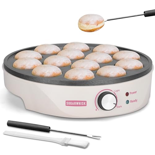 SugarWhisk Mini Pancakes Maker Machine with 14 Larger & Deeper Grooves, Electric Mini Pancake Pan,...