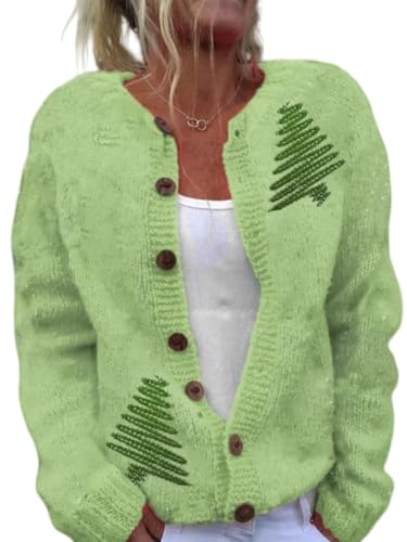 Image of Women's Funny Fall Winter Animal Floral Christmas Tree Long Sleeve Button Knit Cardigan Sweater