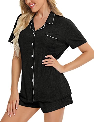 Image of SWOMOG Womens Button Down Pajamas Set Short Sleeve Sleepwear Bride Soft Pj Lounge Sets XS-3XL