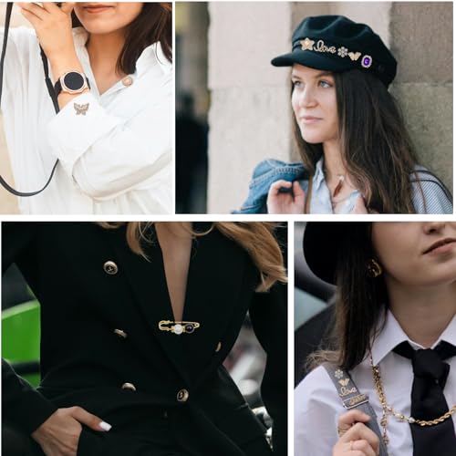 Junk Sock Charms Kit - 70 Pcs Bling Charms for Socks - Gold Brooches and Pins for Women - Shoe Charms for Sneakers - Diy Decorative Safety Pin Bulk for Clothing,Shoe & Hat Pin Accessories