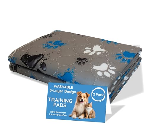 MAGNUS CREATIONS 5-Layer Washable Puppy Training Pads | Reusable Dog Pee Pads | Super Absorbent Pet Mats with Waterproof Backing for Home Car & Travel | Small Dogs (2-Pack 40 × 60 cm)