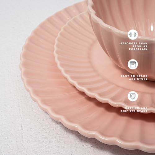 Image of 16 Piece Dinnerware Set Aruba (Pink Sunset) Plates, Bowls, and Mugs Set for 4