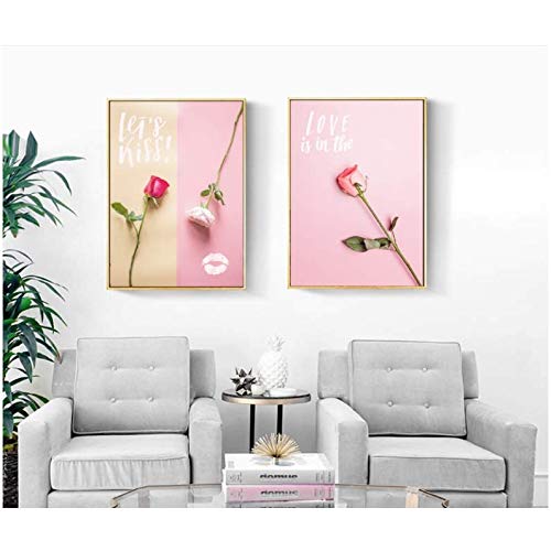 Affiche rose toile peinture sans cadre pour habiller un mur de salon vide