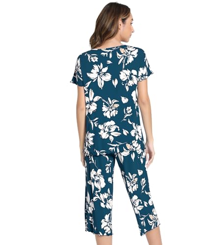 Image of NACHILA Women's Bamboo Viscose Pajama Sets Summer Cooling Short Sleeve Capri Soft Pjs Night Sweats Moisture Wicking Sleepwear