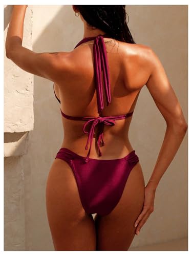 SOLY HUX Bathing Suit for Women Halter Triangle Knot Bikini Set Two Piece Swimsuit3