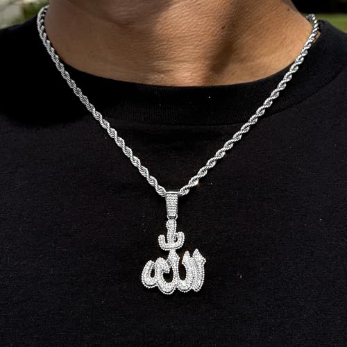 Techno Pave Men's Iced-Out Islamic Pendant Necklace with Rope Chain – Hip Hop Inspired Religious Statement Jewelry3