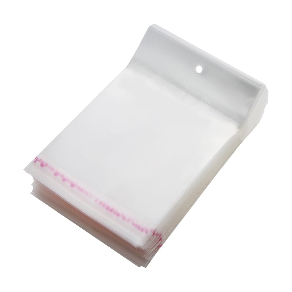 FSSTUD 100 Pcs Clear Plastic Bags with Hanging Hole Self Sealing Flap Cellophane Bags Hang Jewelry Packaging Bag Self Adhesive Resealable Cello Bag Earring Necklace Storage Pouch 12 x 17.5cm