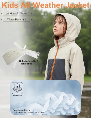 Image of Venzina Kids' Adventure-Ready Windproof Jacket Thermal-Insulated & Water-ResistantFixed Hood for Hiking, Camping, School
