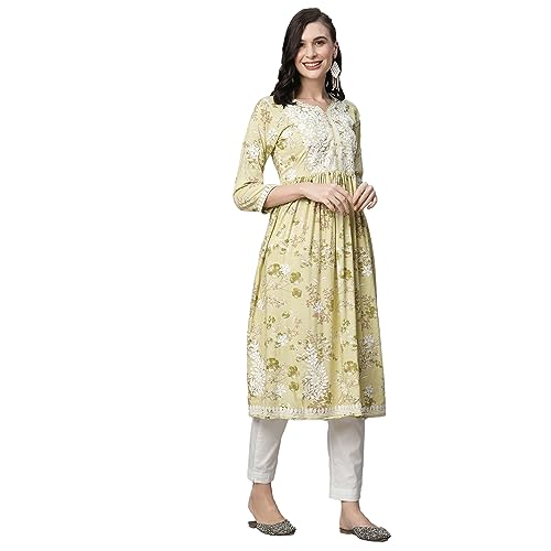 Image of RATAN Women's Rayon Printed Anarkali Lucknowi Chikankari Ethnic Wear Kurta