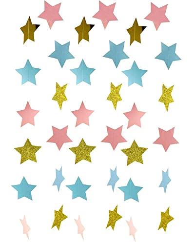 Furuix Twinkle Twinkle Little Star Gender Reveal Party Decorations 2Pcs Pink Blue Gold Star Garlands Star String For Baby Shower Decorations Birthday Decor/Boy Or Girl Gender Reveal Party Supplies #TOP2