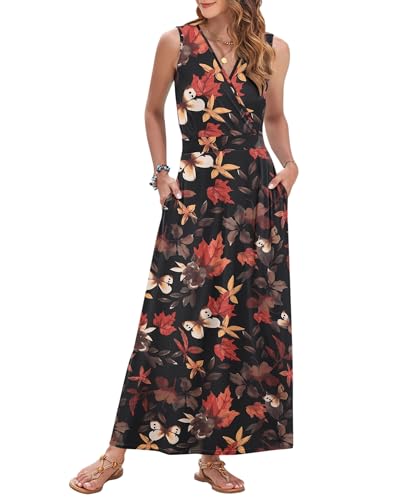 Image of AUSELILY Womens Maxi Dress Summer Sleeveless Wrap Long Dresses with Pockets | V-Neck Wrap Sleeveless Sundress, fits formal, casual, beach, vacation & daily wear
