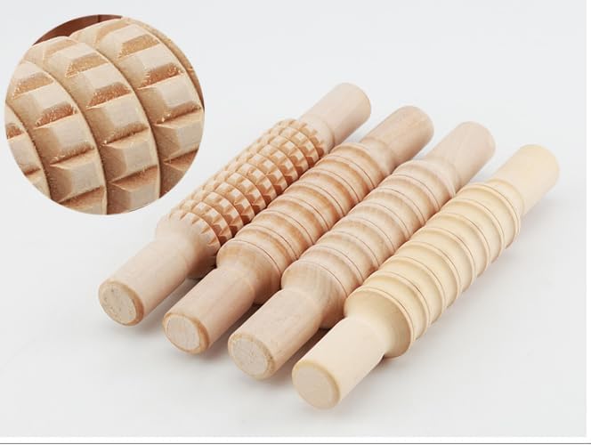 Miniatura 5 de Juego de rodillos de arcilla, rodillo de arcilla, rodillo de masa de madera para niños, tamaño de 8.27 pulgadas (juego de 4)