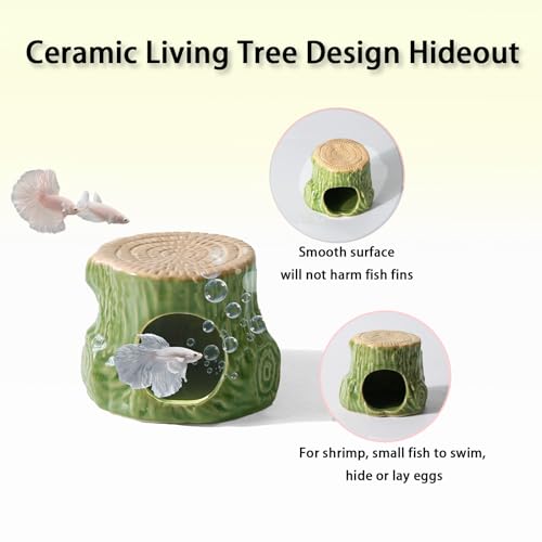 Image of Ceramic Aquarium Decor Natural Tree Green Betta Fish Tank Cave