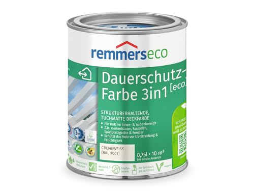 Remmers Dauerschutz-Farbe 3in1 [eco] cremeweiß (RAL 9001), 0,75 Liter,für innen und außen, 3in1: Isoliergrund, Zwischen- und Schlussbeschichtung