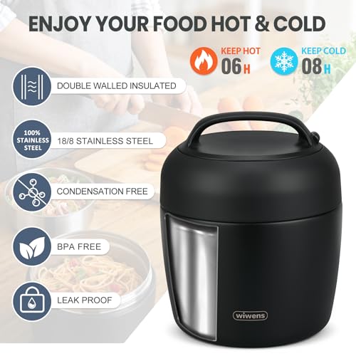 Image of wiwens Thermo Food Jar for Hot Food Adults 32OZ Soup Thermo Lunch Containers Wide Mouth Vacuum Insulated Stainless Steel Leakproof Bento Box with Spoon