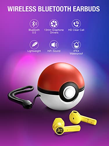 Anime Stuff Pokeball Pokemon Headphones - Pokemon Ball - Pokémon Bluetooth Wireless Earbuds With Elf Ball Charging Box - Wireless Earbuds For Kids - Kids Airpods - Earpods For Kids - Toys - Pikachu #TOP1