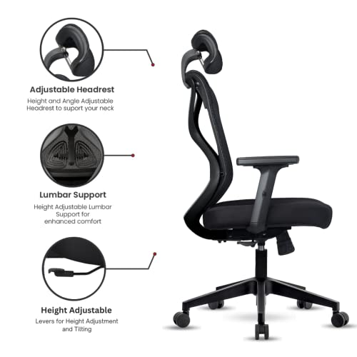 Image of ErgoLab Glider Office Chair High Back Mesh Ergonomic Chair for Office Work at Home, Revolving Computer Chair Cushion Seat and Adjustable Height and 1D Armrests with 3 Year Warranty -Black