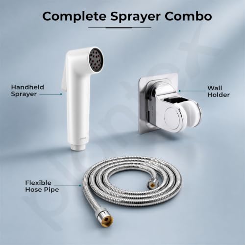 Image of Plantex Health Faucet Set /ABS Jet Spray with 1.2M Stainless Steel Hose Pipe for Toilet /Self Adhesive Hand Shower Holder /No Drilling Wall Mount - (White & Chrome, Combo)
